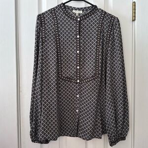 Max Studio Puff Sleeve Printed Blouse Black & White‎ Size XL NWT
